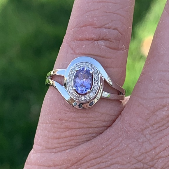 Sterling silver Natural Tanzanite & natural Diamond Ring size 7 - Picture 3 of 7